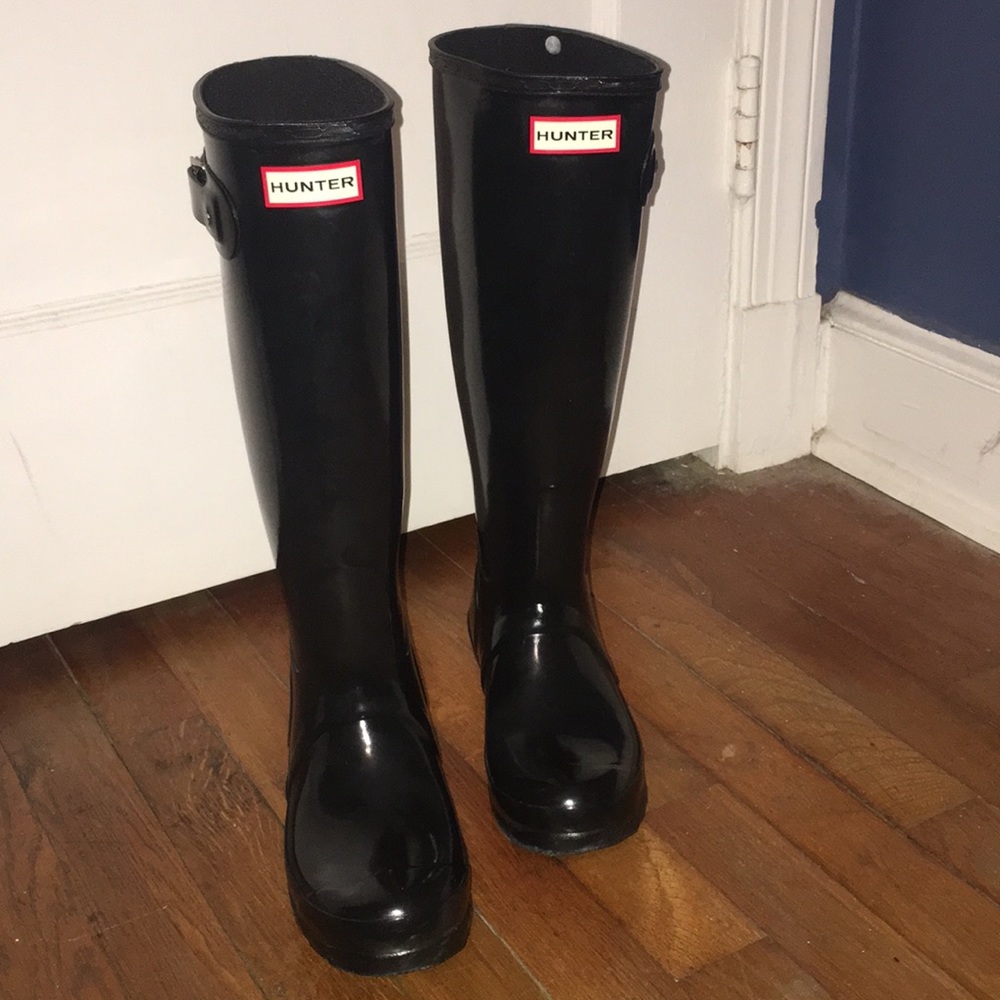 Tall Glossy Black Hunter Boots